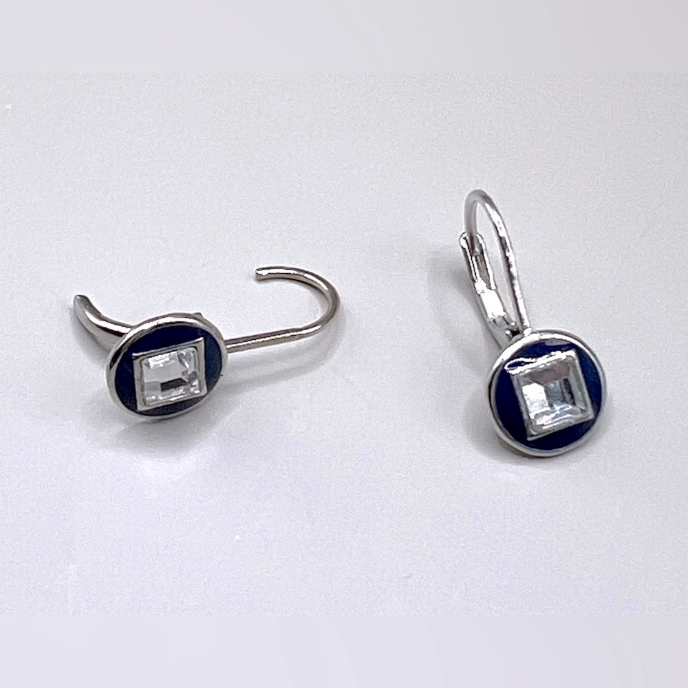COPY - NWT lia sophia Navy blue “Shutter” earrings w/ cut crystals, silver tone…
